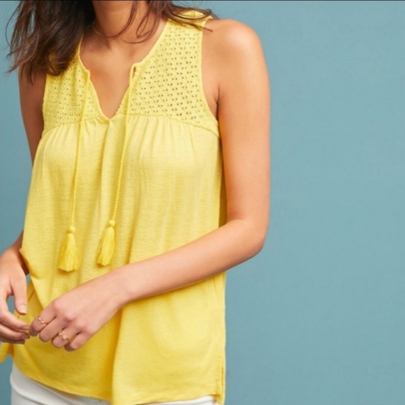 Anthropologie Akemi + Kin Piaf Yellow Boho Crochet Tank Size Small - Picture 1 of 9